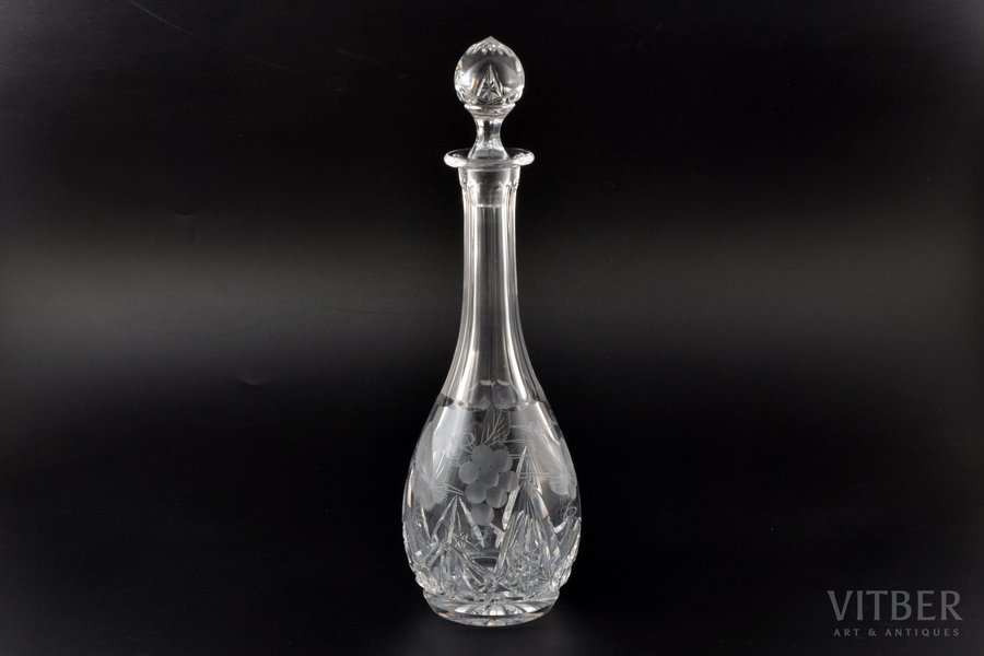 carafe, Lorup's glass factory, crystal, engraving No. 39, Estonia, the 20-30ties of 20th cent., h (with stopper) 32 cm