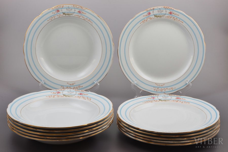 set of plates, 6 soup plates + 6 dinner plates, porcelain, M.S. Kuznetsov manufactory, Russia, 1889-1917, Ø 25.7 cm, Tver factory