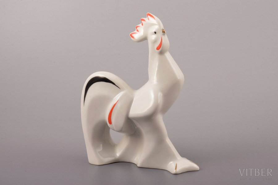 figurine, Rooster, Art Deco, porcelain, Riga (Latvia), USSR, Riga porcelain factory, the 60ies of 20th cent., 15.3 cm, first grade