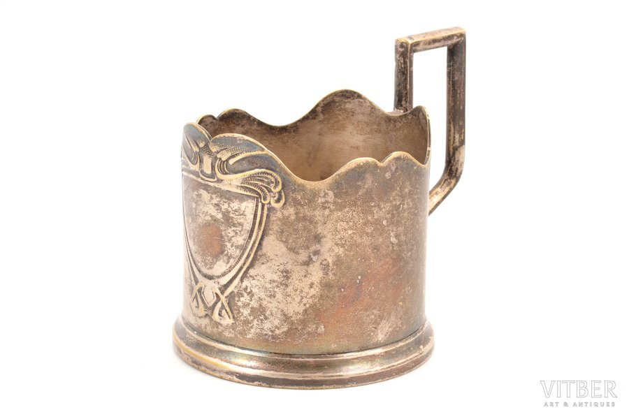 tea glass-holder, Fabr. Wolska, Warszawa, silver plated, metal, Russia, Congress Poland, the border of the 19th and the 20th centuries, Ø (inside) 6.8 cm, h (with handle) 8.6 сm