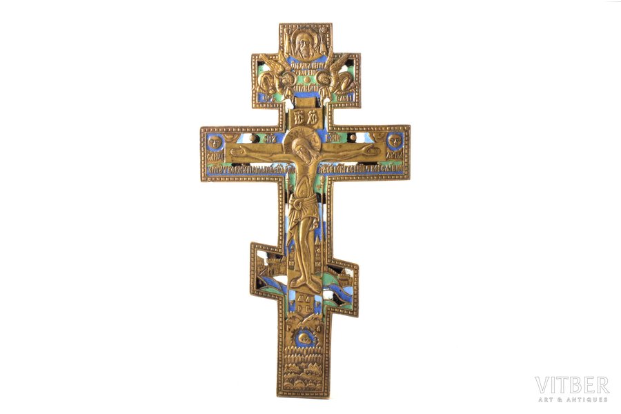 крест, Распятие Христово, "забор", медный сплав, 5-цветная эмаль, Российская империя, 25.2 x 14.1 x 0.5 см, 397.90 г.
