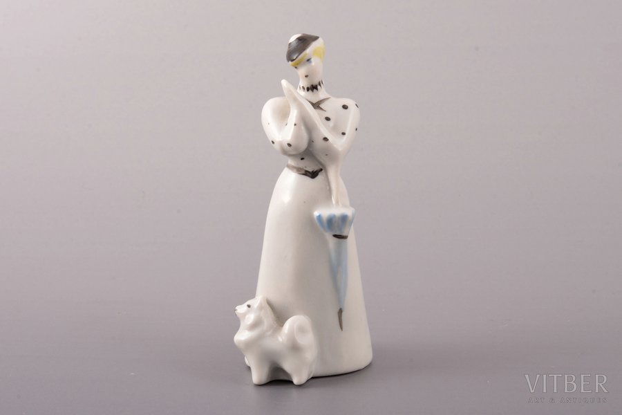 figurine, Lady with dog, porcelain, USSR, DZ Dulevo, molder - Asta Brzhezitckaya, 10.7 cm