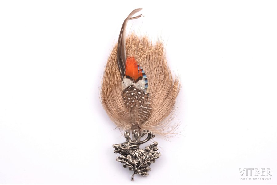 hunter's brooch, with feathers, metal, the item's dimensions 11.5 x 5 cm, the border of the 20th and the 21st centuries