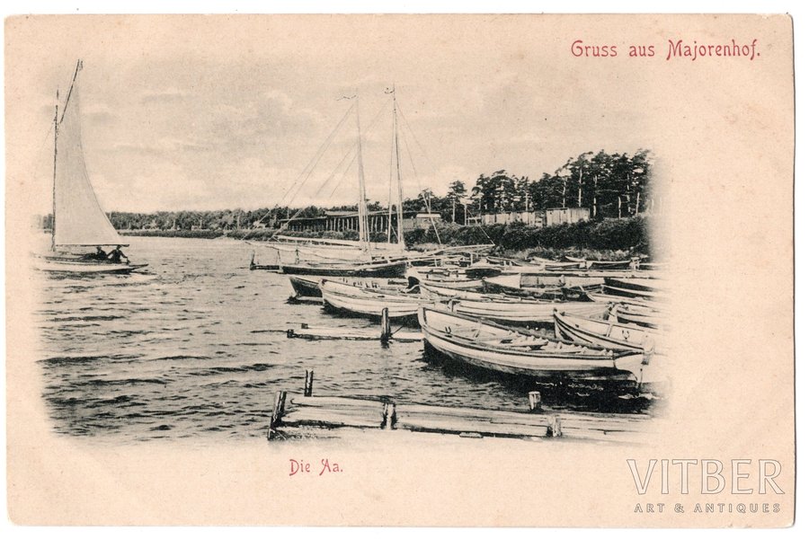postcard, Rīgas Jūrmala, Majori (Majorenhof), boat dock in Lielupe, Latvia, Russia, beginning of 20th cent., 14x9 cm
