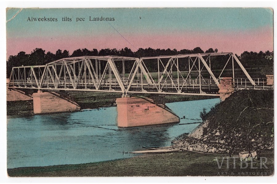фотография, Ляудона, мост через реку Айвиексте, Латвия, 20-30е годы 20-го века, 13,8x8,8 см