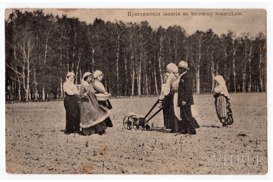 открытка, практические занятия по частному земледелию, Российская империя, начало 20-го века, 13,8x8,8 см