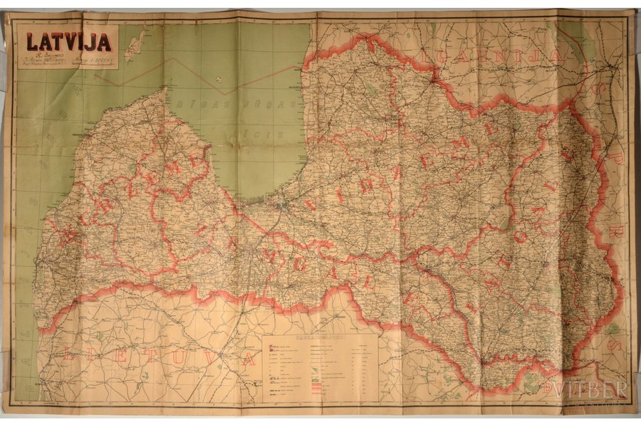 map, Latvia, with borders of r...