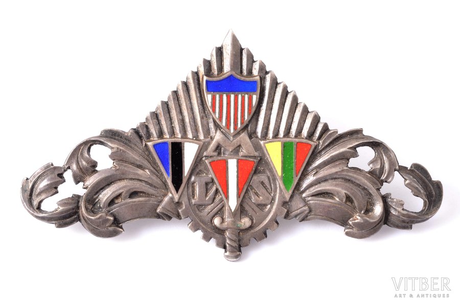 badge, US Military Labor Service (MLS), Viestur's company, silver, 830 standard, 1947, 43.4 x 78.5 mm, the badge is issued in 1947 in Germany, in American zone, where served Baltic DP's (Displaced Persons), among them many Latvian legionaries