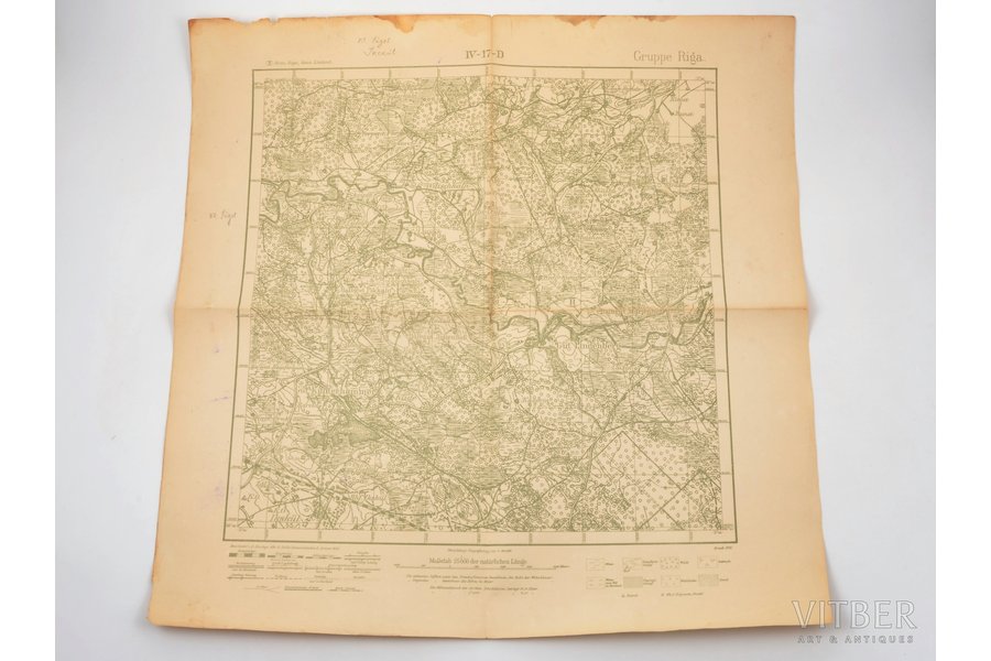karte, Pirmais Pasaules karš, Ikšķiles kvadrants, vācu armija, Latvija, 20. gs. sākums, 50 x 49.6 cm