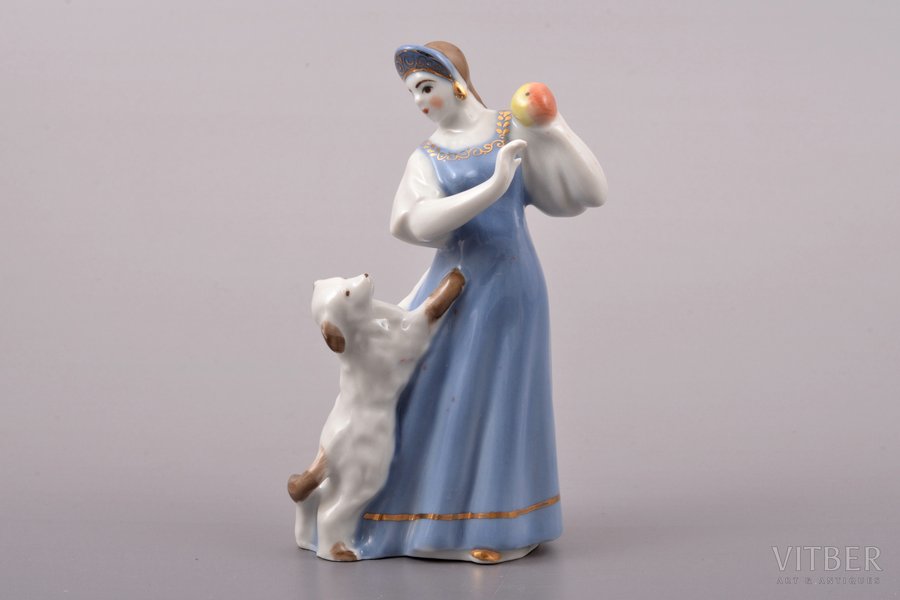 figurine, Czarevna with apple, porcelain, USSR, Pervomaisk porcelain factory (Pesochnoye), molder - Lucia (Lydia) Klimenkova-Krauze, 1953, 11.4 cm, first grade