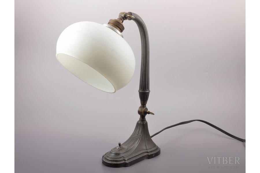 reading lamp, Art Nouveau, metal, glass, h 34.2 cm, in working condition