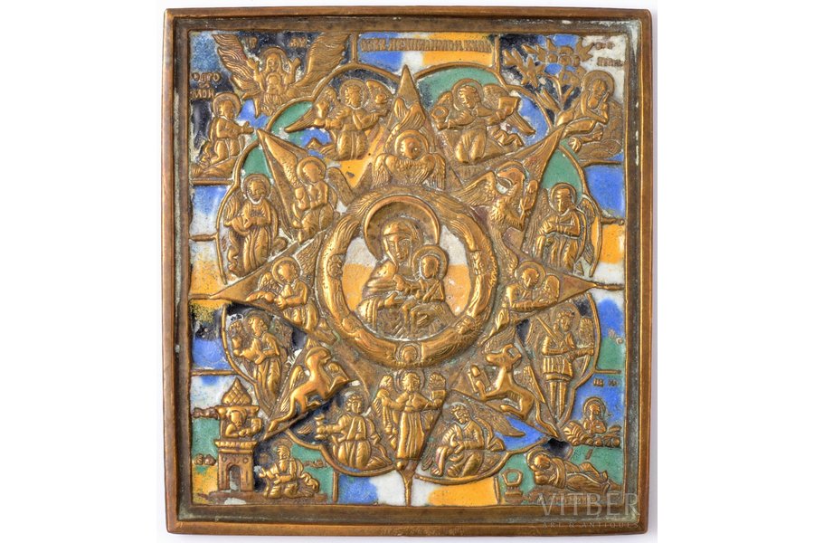 икона, Неопалимая купина, медный сплав, 5-цветная эмаль, Российская империя, 19-й век, 10 x 9.3 x 0.5 см, 267.40 г.