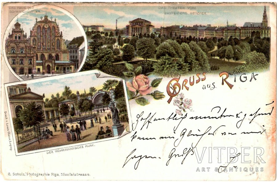 открытка, Коллаж Рижских видов, Латвия, Российская империя, начало 20-го века