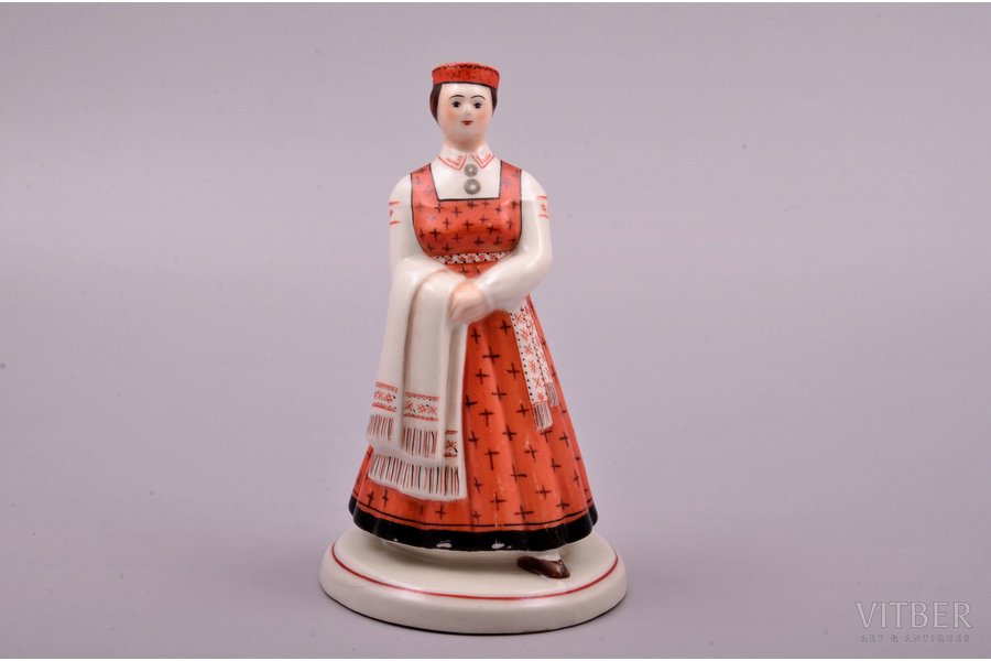 figurine, Young woman in traditional costume, porcelain, Riga (Latvia), J.K.Jessen manufactory, hand-painted, the 30-40ties of 20th cent., h 15 cm