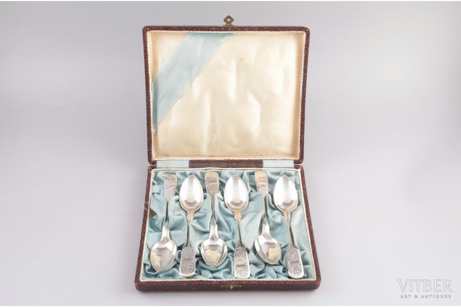 set of 6 teaspoons, silver, 84 standart, 137.9 g, 13.8 cm, by Richard Muller, 1881, Riga, Latvia, Russia