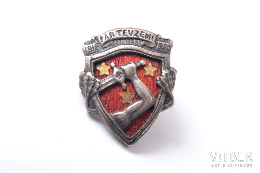 miniature badge, The Latvian War of Liberation Commemorative badge 1918-1920, Latvia, 20ies of 20th cent., 20.5 x 16.9 mm, 5.3 g