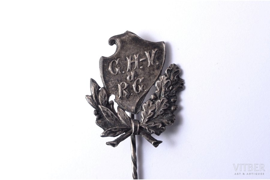 badge, G.H.-V.d.R.G., silver, 875 standard, Latvia, 20ies of 20th cent., 29 (64) x 24 mm, 2.6 g