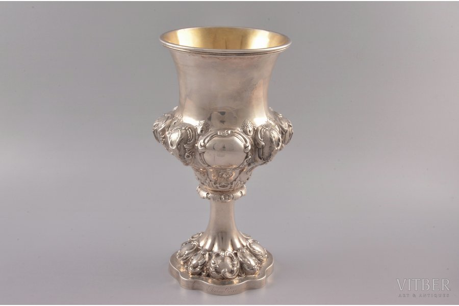 cup, silver, 830, 925 standart, Hunting motif, gilding, 436.8 g, USA(?), 20.8 cm