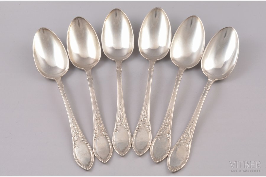 set of 6 soup spoons, silver, 84 standard, 539.35 g, 21.5 cm, factory of Klingert Gustav Gustavovich, 1908-1917, Moscow, Russia