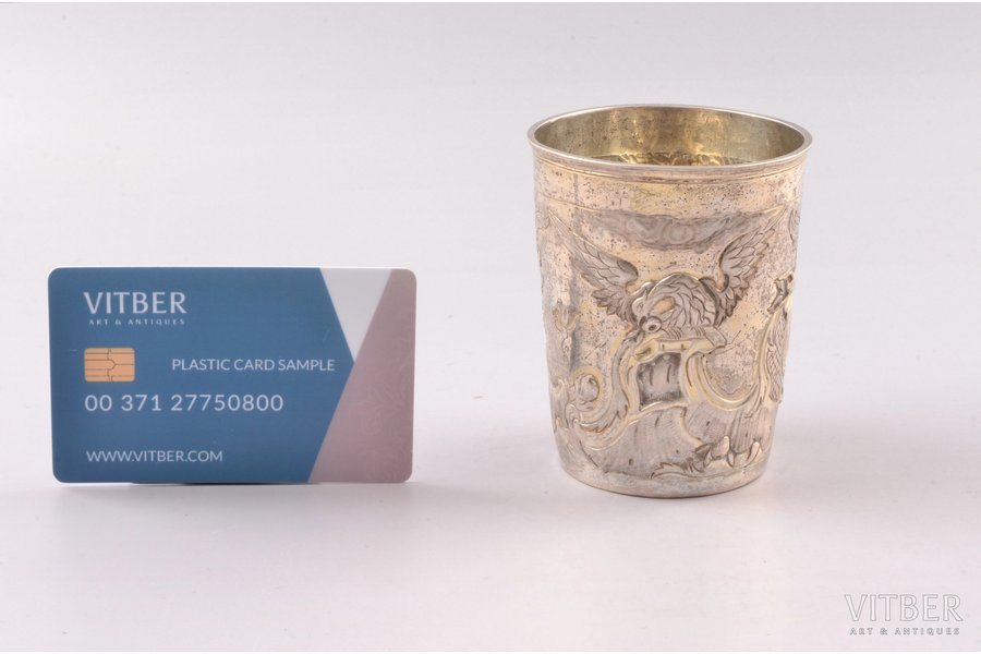 glāze, sudrabs, 75 g, ciļņošana, (h/Ø) 8.3 / 6.75 cm, meistars Hildebrands Aleksandrs, 1753-1790 g., Maskava, Krievijas impērija
