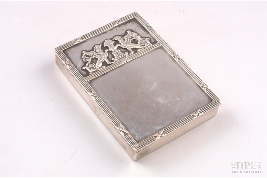 snuff-box, silver, Griffons, 84 standard, 192.9 g, 10.5 х 7.65 х 1.65 cm, craftsman Grigoriev Polikarp, 1908-1915, Moscow, Russia