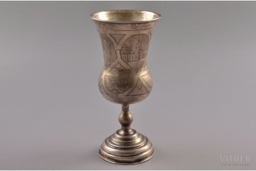 cup, silver, 84 standard, 114.2 g, engraving, 14 cm, the end of the 19th century, Kiev, Russia, minor dents on the base