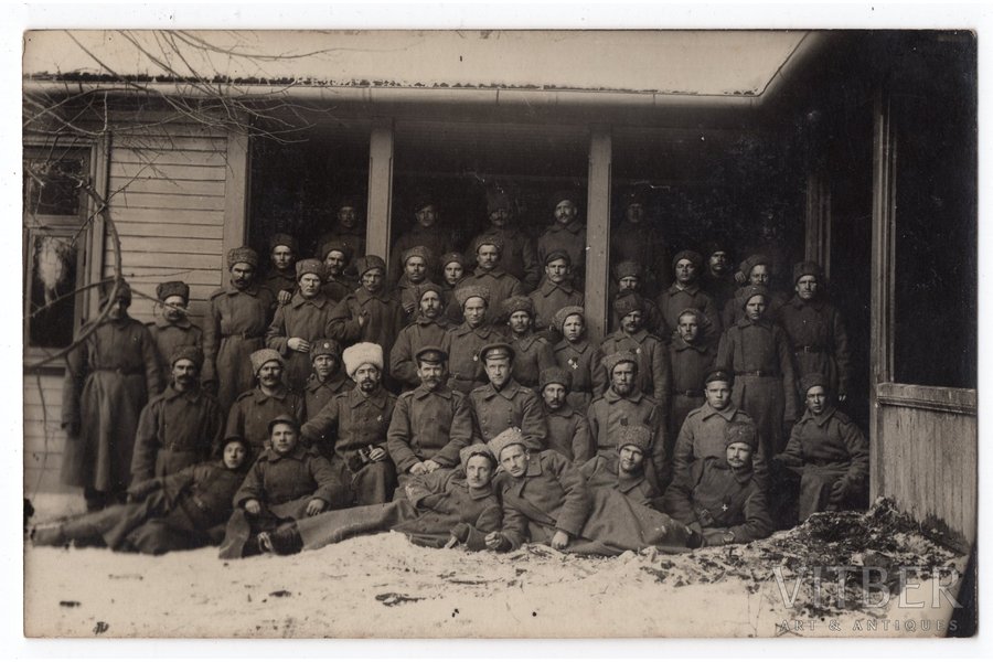 photography, 7th Bauska rifle battalion, ensign in the center, cavalier of the Order of Lachplesis, Antons Kalniņš, Latvia, Russia, beginning of 20th cent., 13,8x8,8 cm