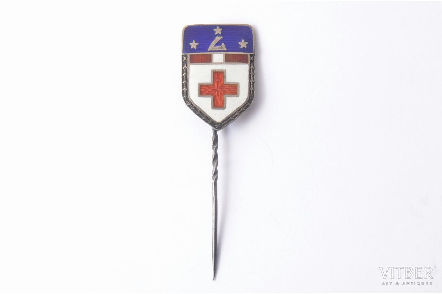 знак, Ордена Красного Креста, 3-я степень, 4-я степень, серебро, Латвия, 20е-30е годы 20го века, 25(58/5) x 16.8 мм, 4.65 г