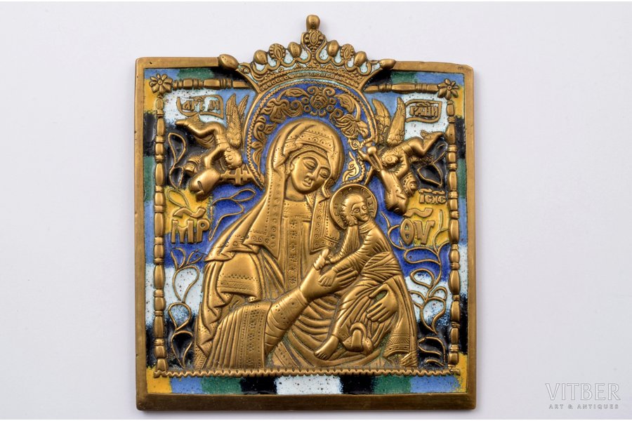 icon, the Mother of God (Strastnaya), copper alloy, 6-color enamel, Russia, the middle of the 19th cent., 10.1 х 8.6 х 0.3 cm
