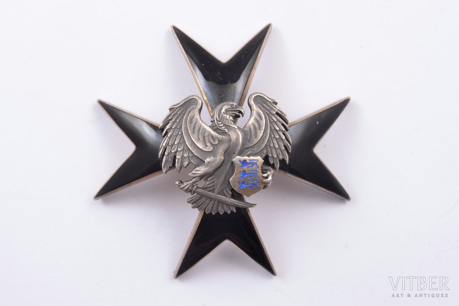 ordenis, 2. šķira Ērgļa Krusta ordeņa zvaigznes vidus daļa - ieliktnis, 2. pakāpe, sudrabs, Igaunija, 20.gs. 20-30ie gadi, 44 x 44 mm, mazs emaljas zvīņveida nošķēlums uz reversa