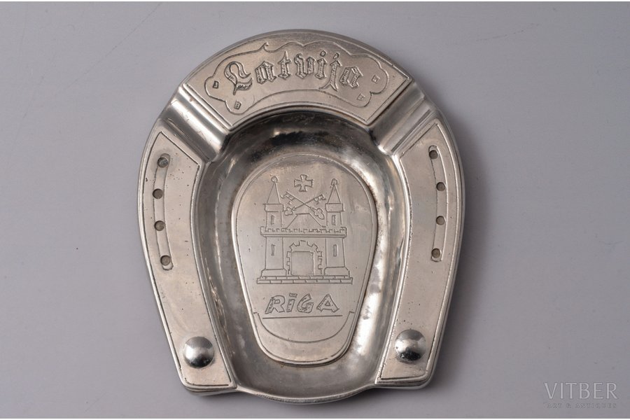 ashtray, nickel-plated steel, Latvia, the 20-30ties of 20th cent., 11.5 х 9.8 х 1.4 cm