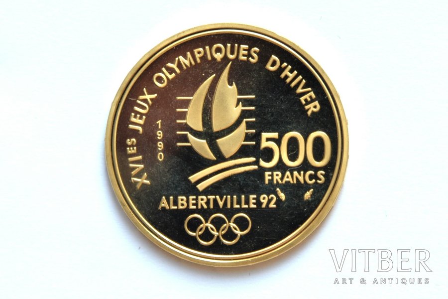 500 francs, 1990, gold, 920 standard, France, 17 g, Ø 31.2 mm, UNC