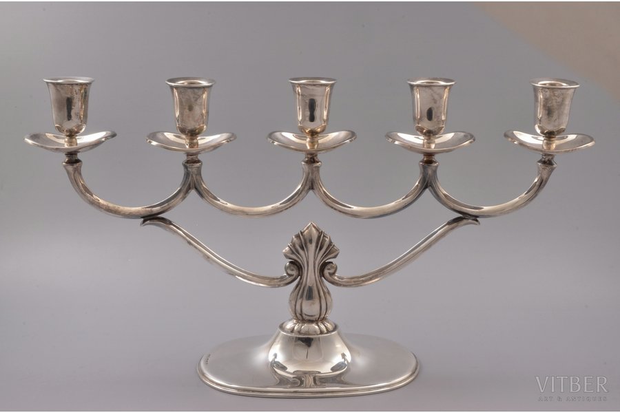 candlestick, silver, 830 standard, silver weight 407, h 20.5 x 38.5 x 10 cm, 1953, Finland