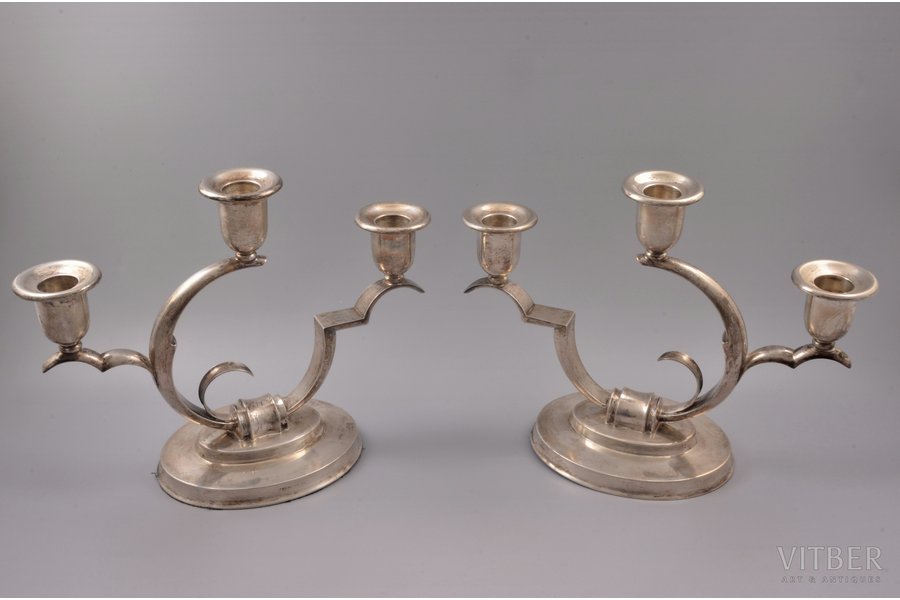 pair of candlesticks, silver, Art Deco, 830 standard, items total weight  1248.20, h 20 x 26 x 11.5 cm, 1953, Finland