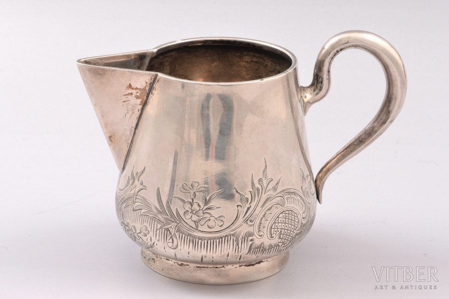 cream jug, silver, 84 standard, 167.55 g, engraving, 8.6 cm, by Akimov V., 1896, Moscow, Russia