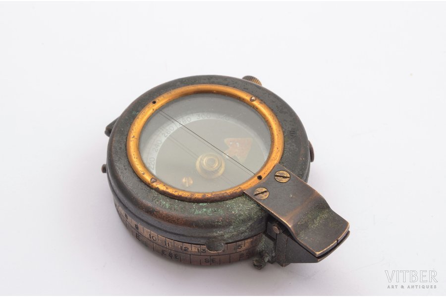 kompass, Pirmais pasaules karš, bronza, misiņš, Lielbritānija, 1916 g., 7.4 x Ø 5.44 x 2.1 cm, svars 125.5 g