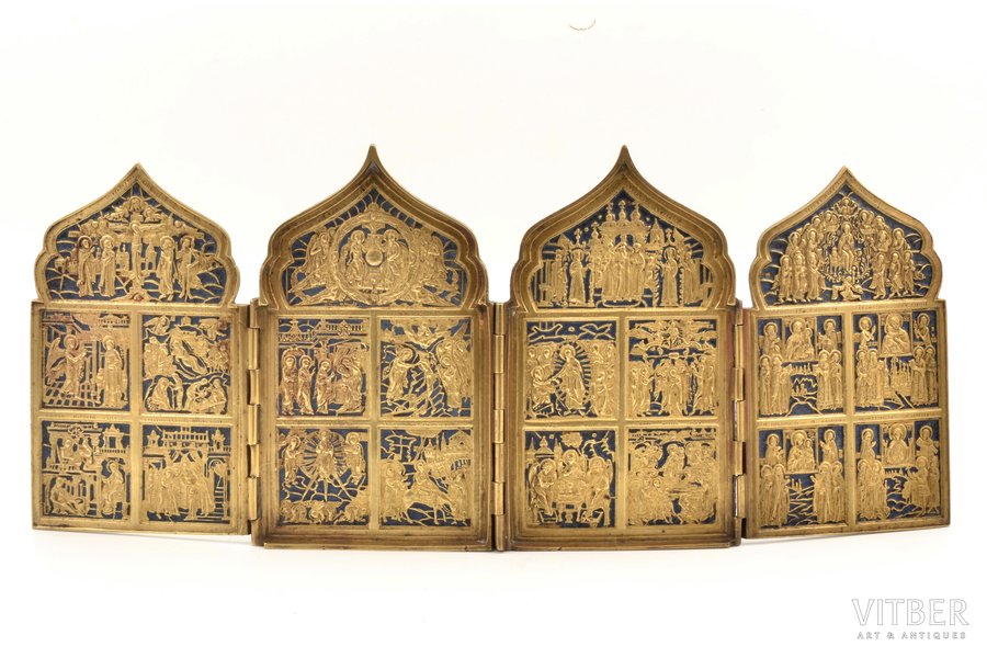 saliekama svētbilde, Divpadsmit Lielie Svētki, vara sakausējuma, zeltījums, 1-krāsu emalja, Krievijas impērija, 40.27 x 17.6 cm, 1303 g.