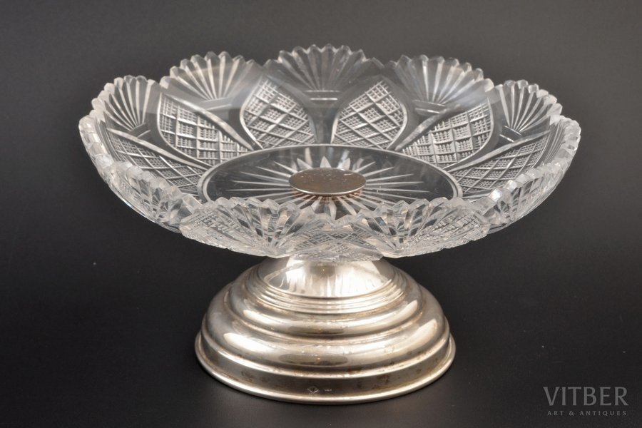 candy-bowl, silver, 835 standard, cut-glass (crystal), Ø 16 см, H 8 cm cm, the 2nd half of the 20th cent., Netherlands