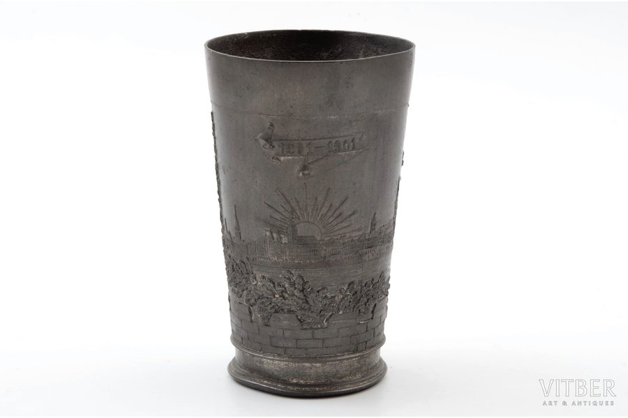 стакан, "700-летие Риги, 1201-1901", олово, Латвия, Российская империя, 1901 г., h 12.3 см