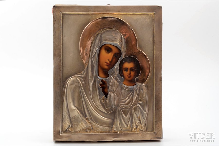 icon, Kazan icon of the Mother of God, board, silver, painting, guilding, 84 standard, Moscow, Russia, 1908-1917, 22.4 x 18 x 2.6 cm