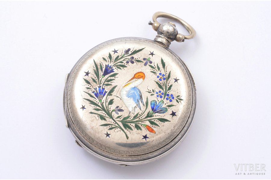 pocket watch, "Georges Favre-Jacot", Switzerland, the end of the 19th century, silver, enamel, 84, 875 standart, 95.5 g, Ø 51 mm, mechanism in working order