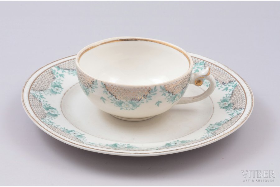 coffee pair, "Laima", porcelain, Rīga porcelain factory, shape by Zina Ulste, USSR, the 50ies of 20th cent., Ø (saucers) 17.6 cm / h (cup) 4 cm, first grade
