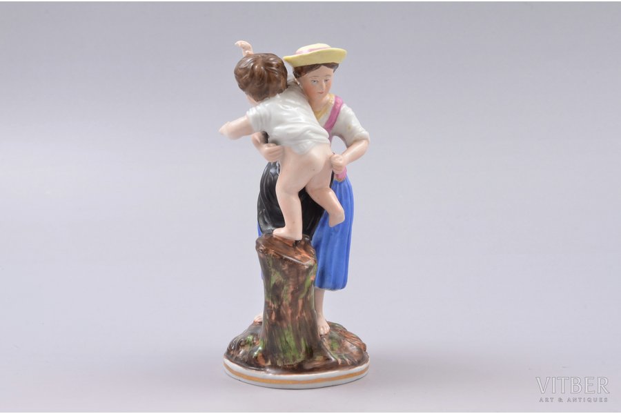 figurine, Lady with a baby, porcelain, Russia, Gardner manufactory, the middle of the 19th cent., 13.4 cm, restoration of the lady's head, the baby has a tiny chip on middle finger of the right hand