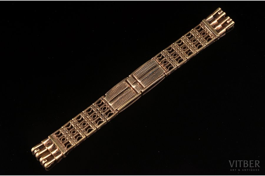 pulksteņa rokassprādze, PSRS, 20 gs. 50tie gadi, sudrabs, zeltījums, 875 prove, 31.05 g, 15.5 cm