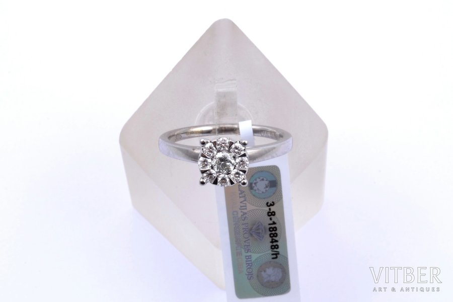 a ring, white gold, 375 standard, 2.65 g., the size of the ring 17.3 (53.5), diamonds, 2000ies, Great Britain, diamond platform Ø 7 mm