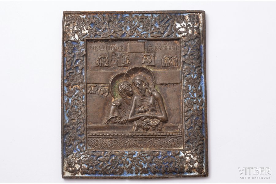 icon, "Don't cry, Mother", copper alloy, 3-color enamel, Russia, the 19th cent., 11 x 9.4 x 0.25 cm, 220 g.