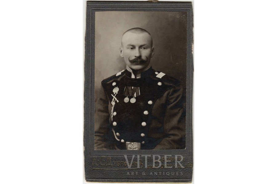 photography, Imperial Russian Army, on cardboard, portrait of soldier, Russia, beginning of 20th cent., 8.5 х 5.5 cm