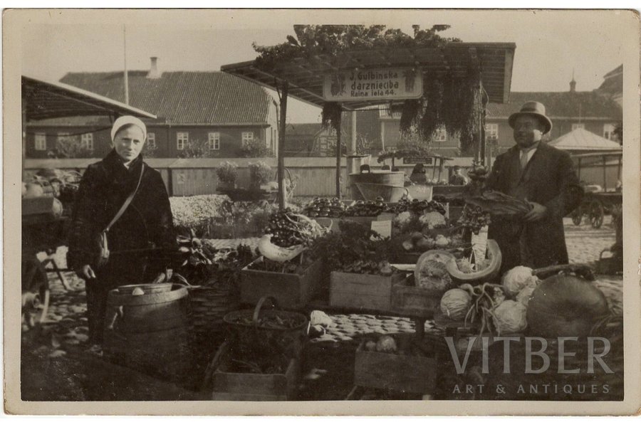 postcard, market, Jelgava, Latvia, 20-30ties of 20th cent., 9 х 14 cm