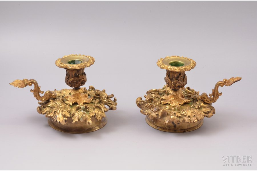 pair of candle-holders, bronze...