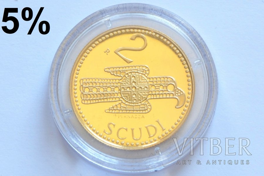 Sanmarīno, 2 skudo, 2004 g., "Gotiskā ērgļa sakta", zelts, 900 prove, 6.45 g, tīra zelta svars 5.81 g, KM# 464